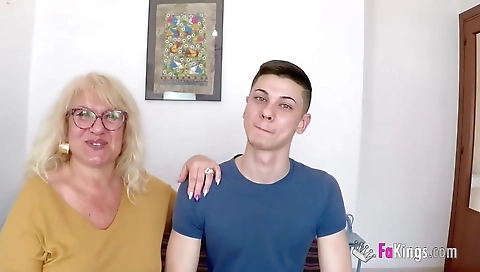 Blonde woman with big tits is having casual sex with a much younger guy and loving it